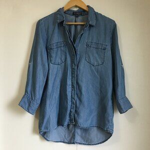 Velvet Heart Tencel Denim High Low Sparrow Tail Button Up Shirt S